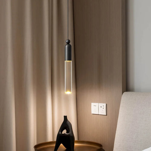 Cylindrical LED chandelier in copper and clear acrylic - vue 4 sur 8