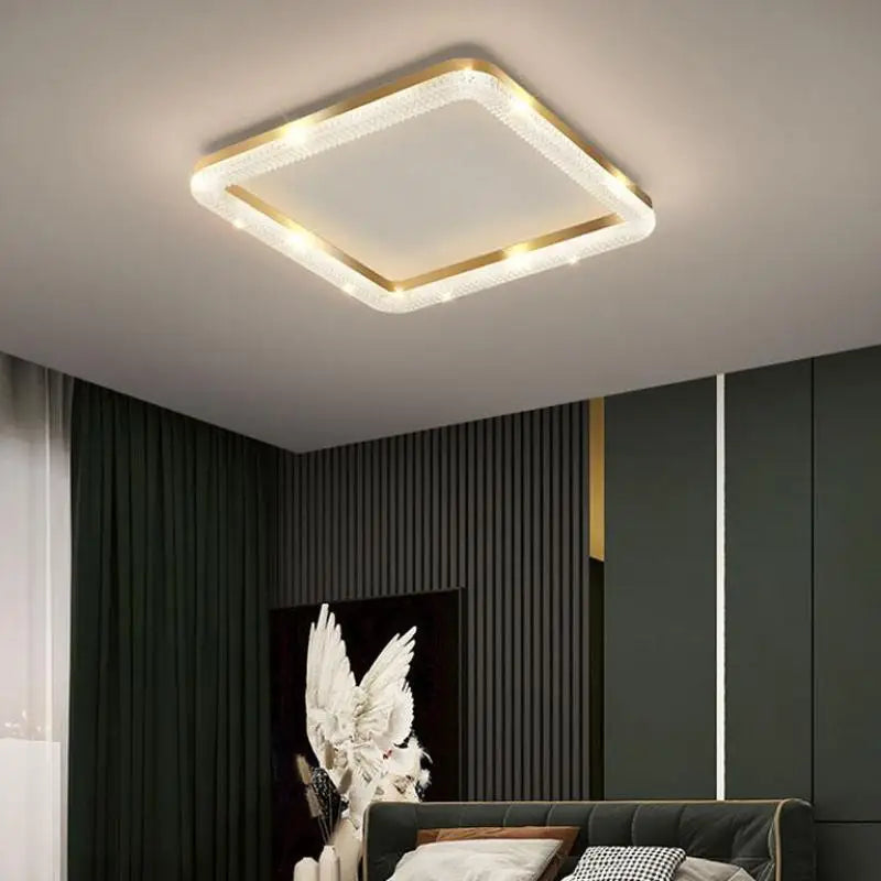 Modern luxury ceiling light with circular and rectangular LED rings