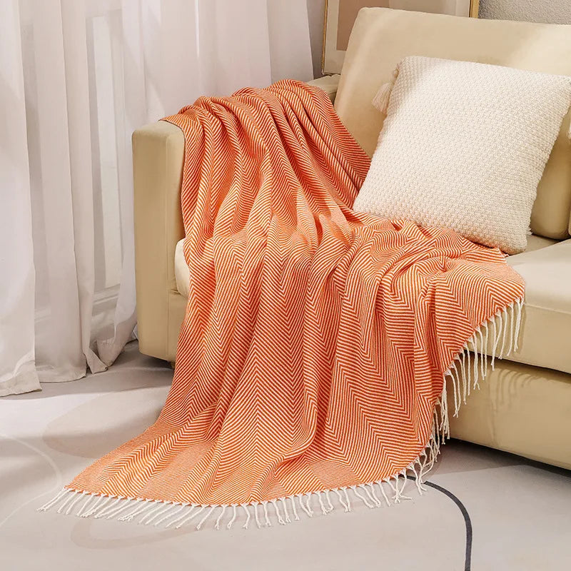 Nordic striped knitted throw for sofa or bed