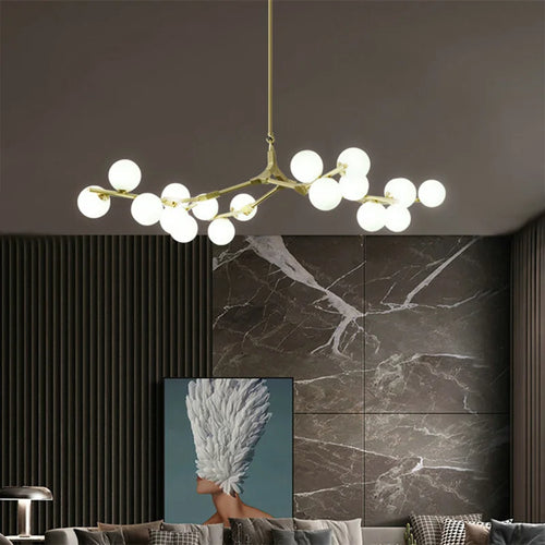 Glass chandelier with tree branches and glowing glass balls - vue 5 sur 12
