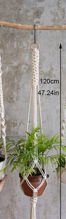handmade macrame hanging plant holder made of natural cotton