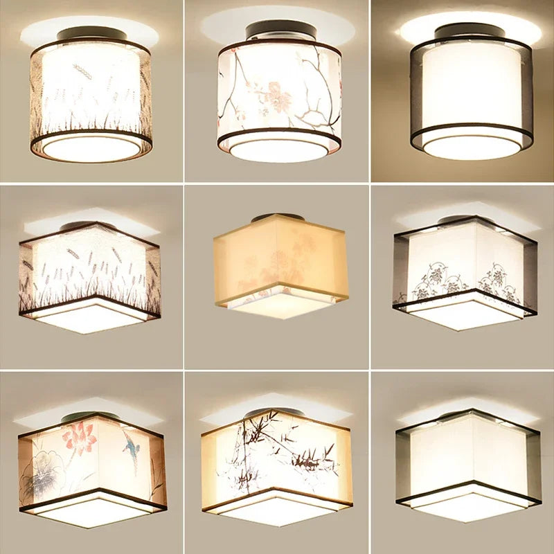 Vintage linen ceiling light in Chinese style for interior decoration