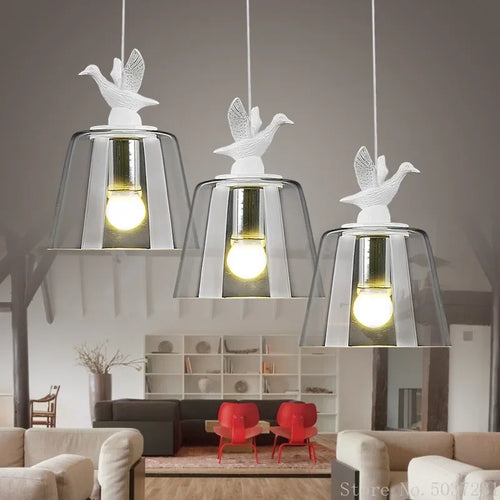 Post-modern glass pendant light with resin art lighting - vue 3 sur 6