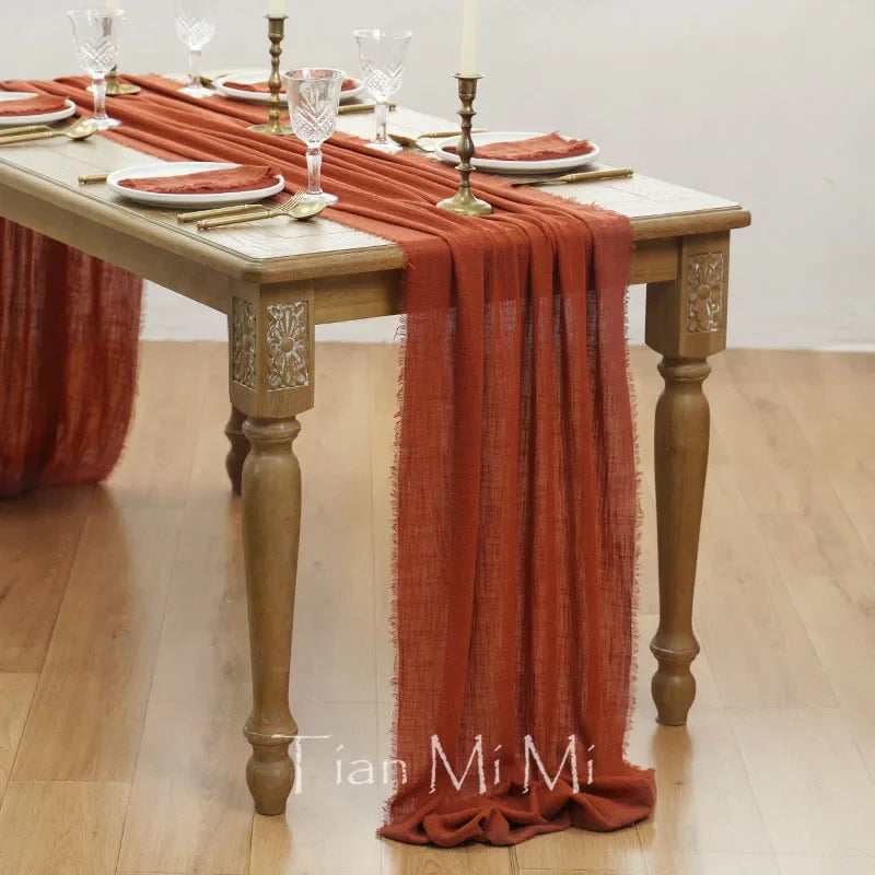 Beige vintage style cotton gauze table runner