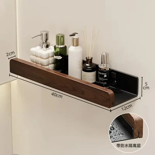 walnut wall shelf for storage and towel rack - vue 4 sur 10
