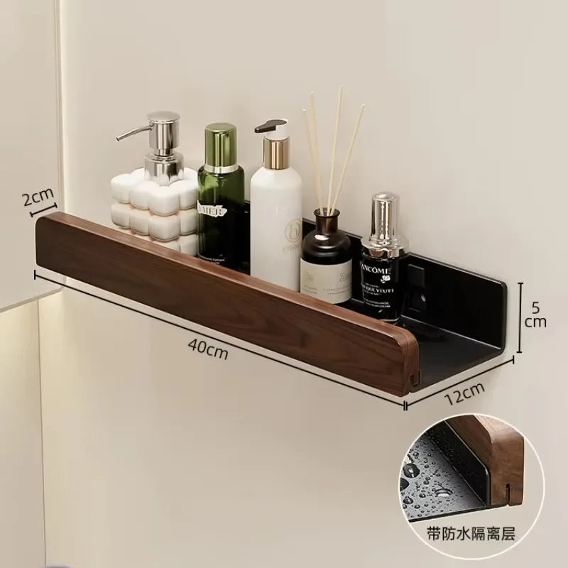 walnut wall shelf for storage and towel rack - vue 3 sur 10
