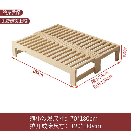 Customized: Fold-out sofa bed, dual-purpose all-solid wood, small apartment, telescopic bed, pull-out bed, push-pull bed, foldab - vue 7 sur 24