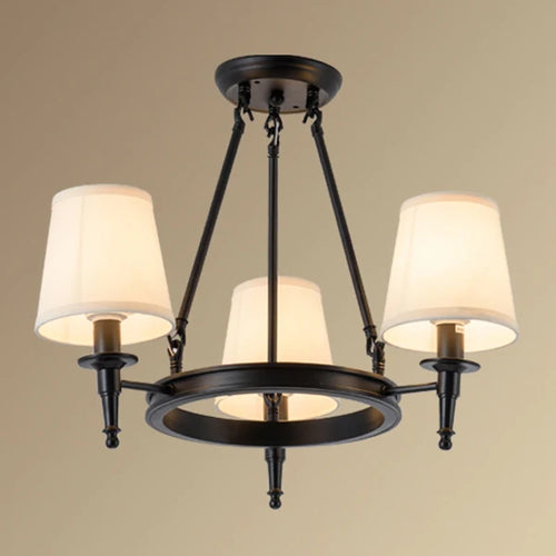 Retro iron pendant light with fabric lampshade - vue 12 sur 14