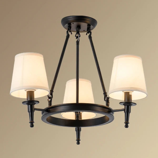 Retro iron pendant light with fabric lampshade - vue 11 sur 14