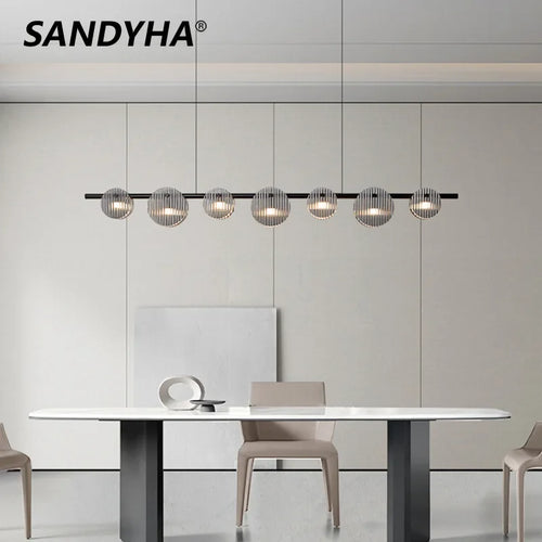 Sandyha modern minimalist glass shade LED pendant chandelier - vue 2 sur 25