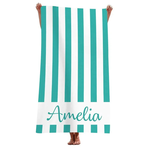 Serviette de plage rayée personnalisée microfibre prénom géométrique - vue 6 sur 5