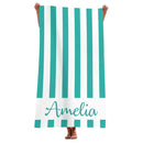 Personalised striped microfibre beach towel with name