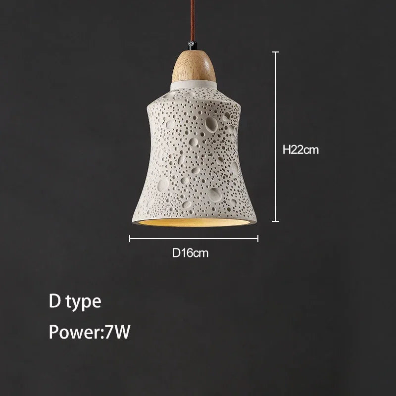 Wabi-sabi cement and travertine pendant light for interior decoration - vue 9 sur 14
