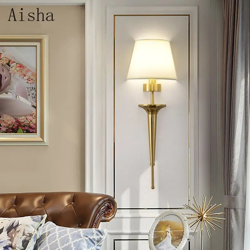 Minimalist copper fabric wall lamp for luxury interior decoration