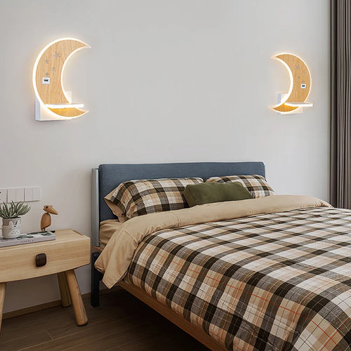 Modern minimalist LED moon wall light with USB charger