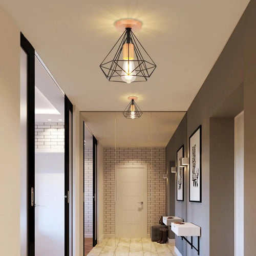 Retro industrial LED ceiling light with metal cage vintage fixture - vue 3 sur 12