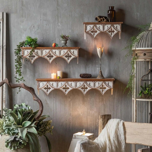 Wood Wall Shelf Storage Rack, Retro Style Holder Hanging Display for Hallway - vue 4 sur 6