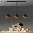Japanese wabi-sabi style iron chandelier with Nordic walnut effect