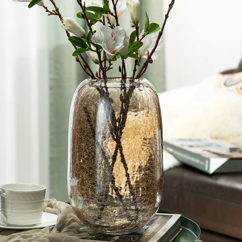 Light luxury handicraft ornaments, ice flower colored glass vase, large transparent glaze ware - vue 4 sur 11