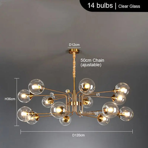 Modern LED chandelier with 10 globes decorative light - vue 13 sur 18