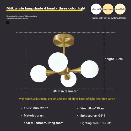 Nordic white glass chandelier for indoor lighting - vue 7 sur 23