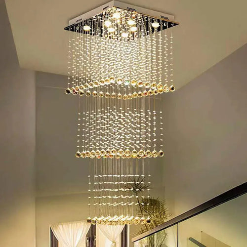 Duplex building, living room, large chandelier, square hotel villa, modern crystal hollow staircase, long chandelier - vue 3 sur 7
