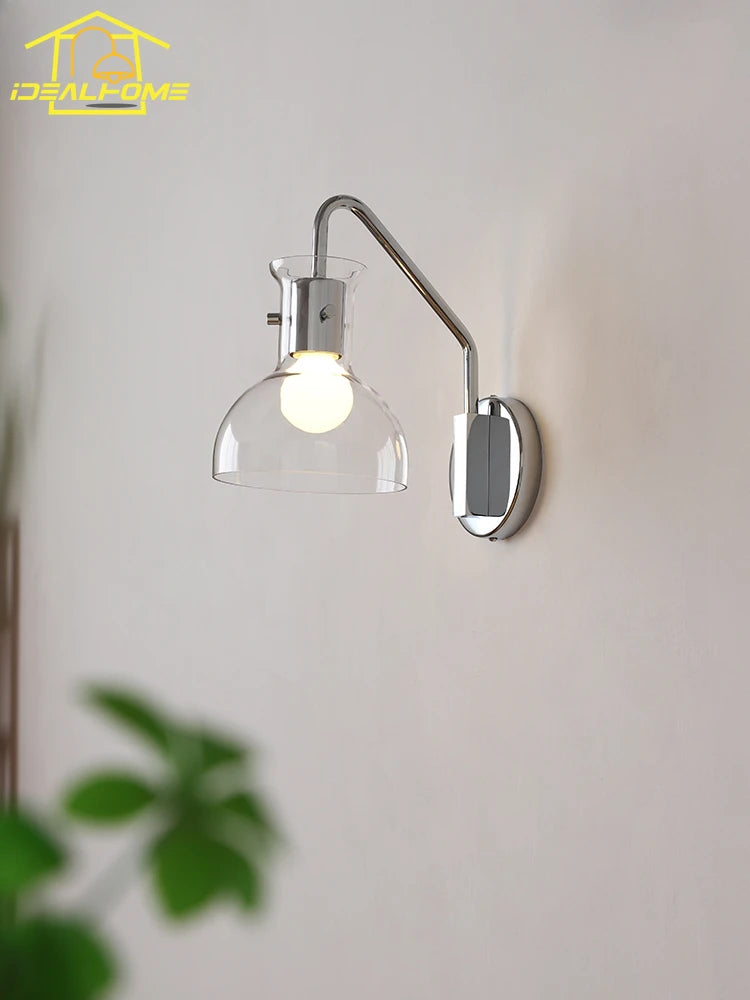 Vintage medieval glass wall light with art deco iron design