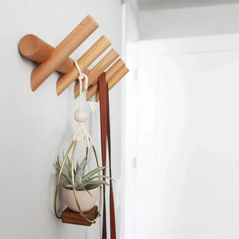 solid wood coat rack with hooks for decorative wall storage