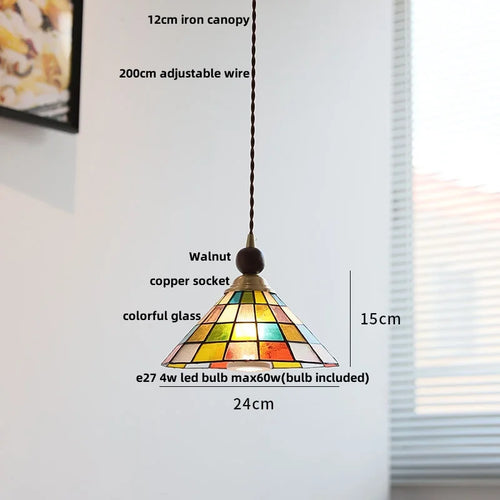 modern adjustable colored glass pendant light with wooden wire - vue 21 sur 25