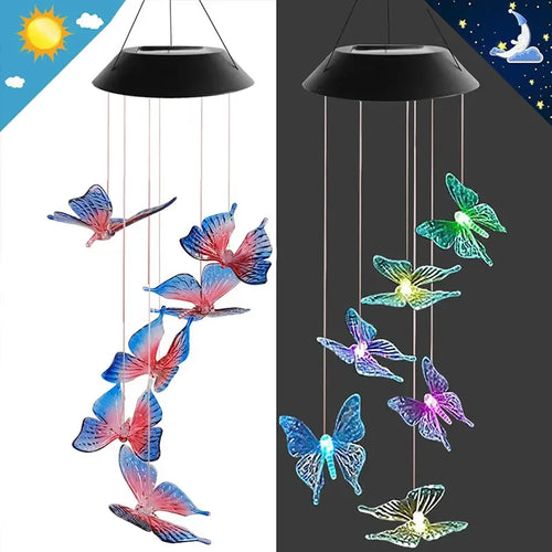 Colour-changing LED solar lamp with crystal ball and butterfly for garden - vue 10 sur 12