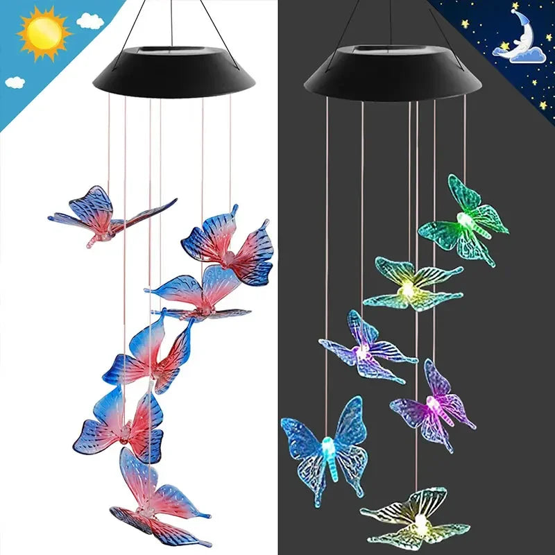 Colour-changing LED solar lamp with crystal ball and butterfly for garden - vue 10 sur 12