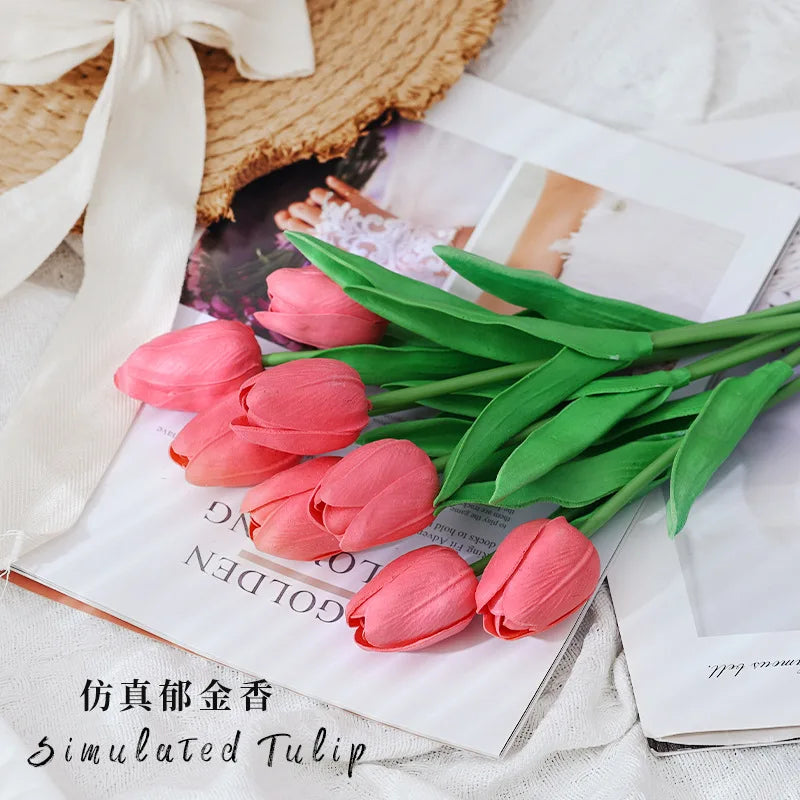 5 Bundles Vibrant Real Touch Artificial Tulips -Faux Flowers - &amp;Home Accent - Weddings,Mother's Day,Valentine's Day