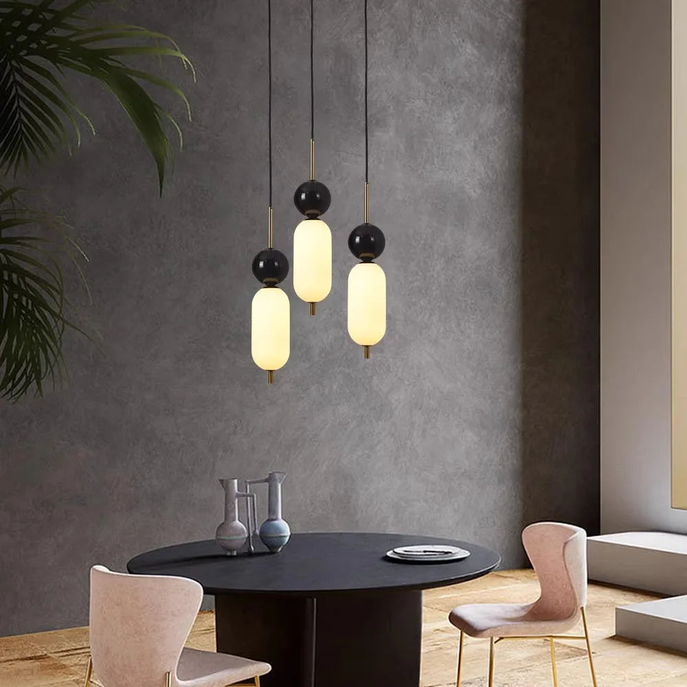 Natural marble ball LED chandelier with adjustable wire