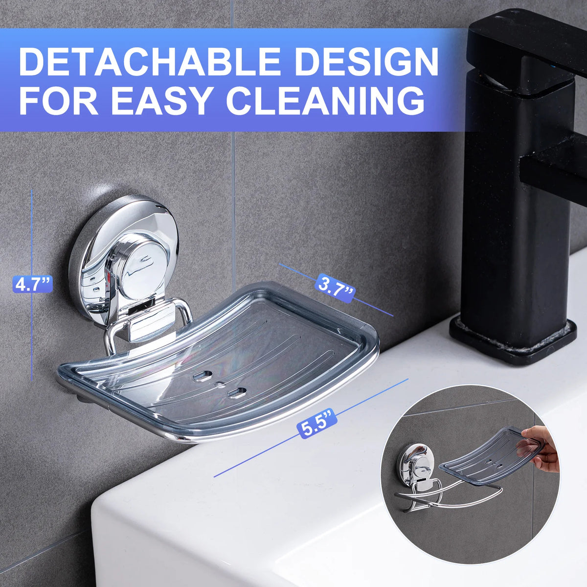 self-draining suction cup soap dish for bathroom and kitchen