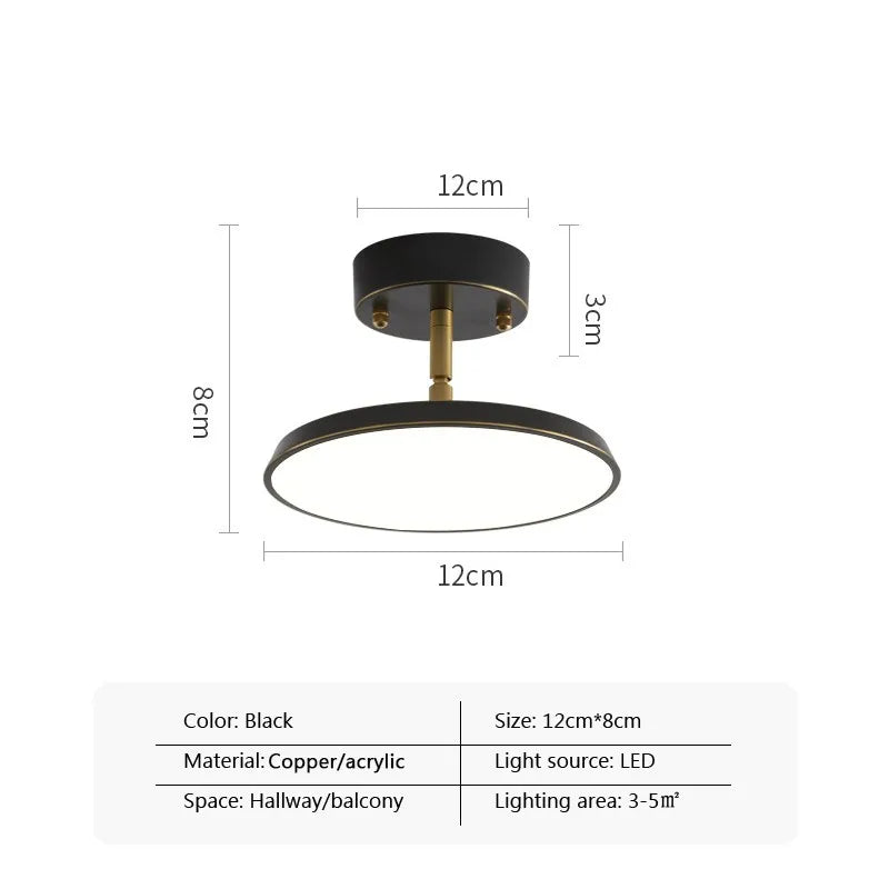 Minimalist LED ceiling light gold black copper bedroom living room hallway