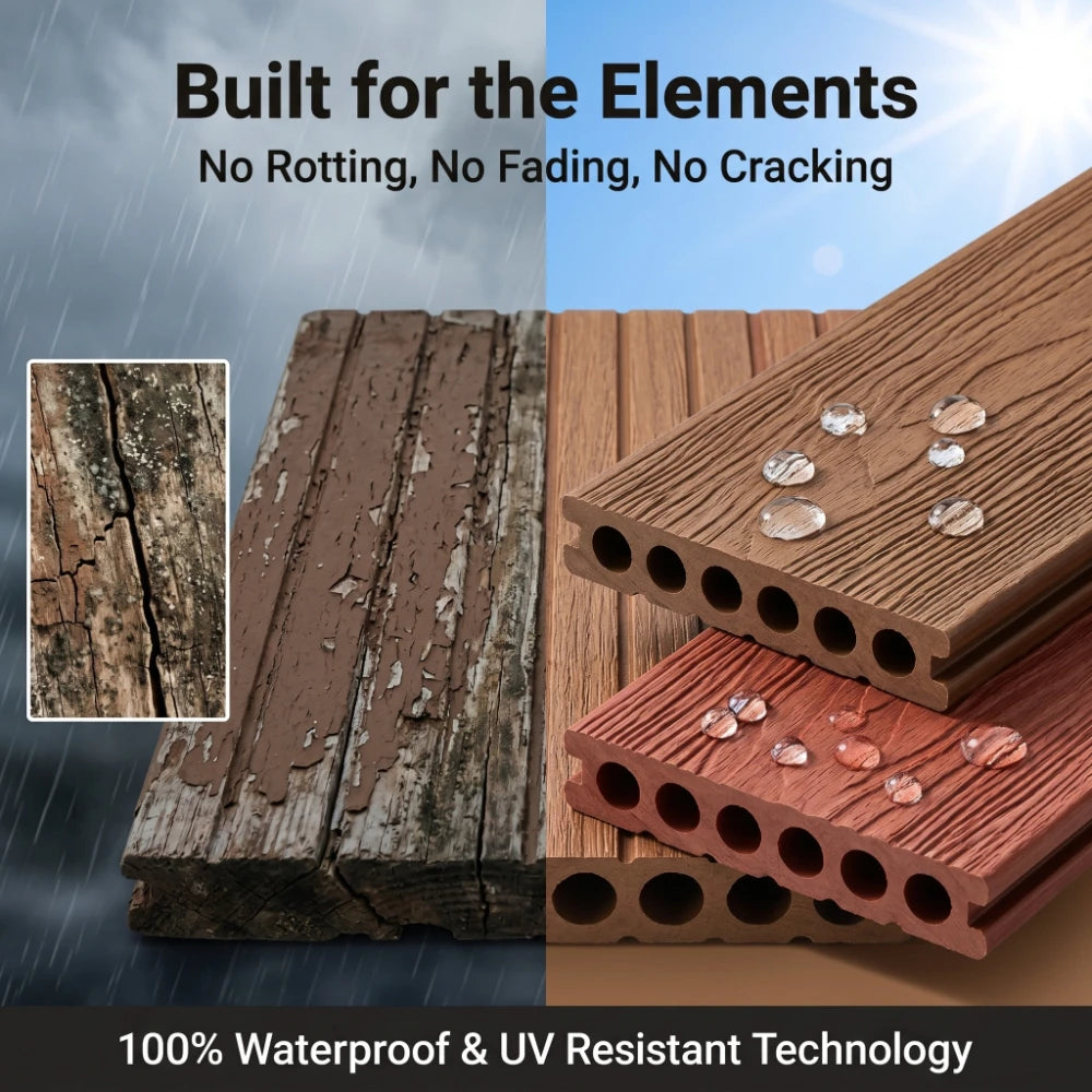 Outdoor wpc decking boards 100x14x2.5 non-slip - vue 3 sur 7