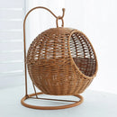 Hanging rattan cat nest with storage