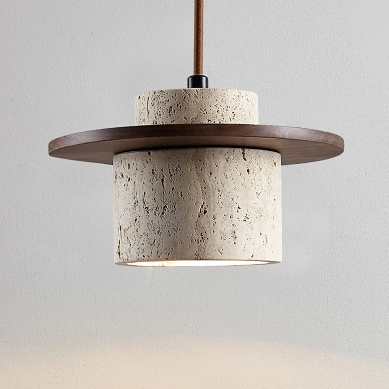 Stone and wood pendant light with adjustable cord - vue 5 sur 8