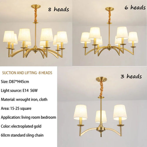 Retro American fabric LED pendant chandelier for kitchen decor - vue 6 sur 10