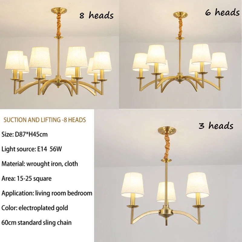 Retro American fabric LED pendant chandelier for kitchen decor - vue 5 sur 10