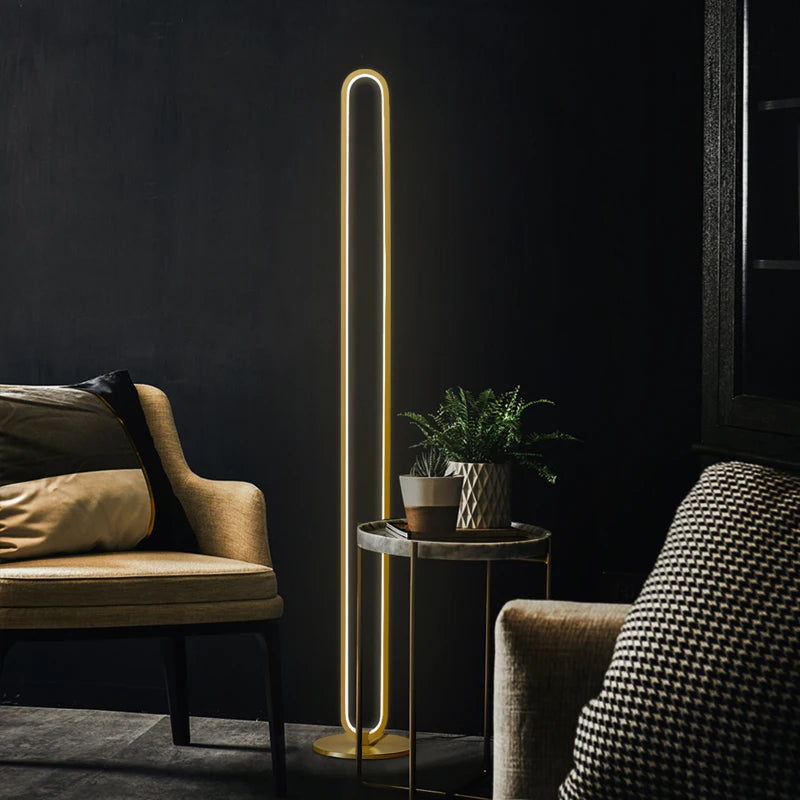 Minimalist copper LED floor lamp with 3 changeable Nordic decorations
