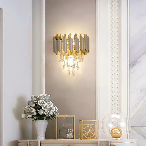 Crystal and stainless steel LED wall light for modern interiors - vue 2 sur 18