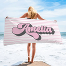 Personalised retro striped beach towel hippie style