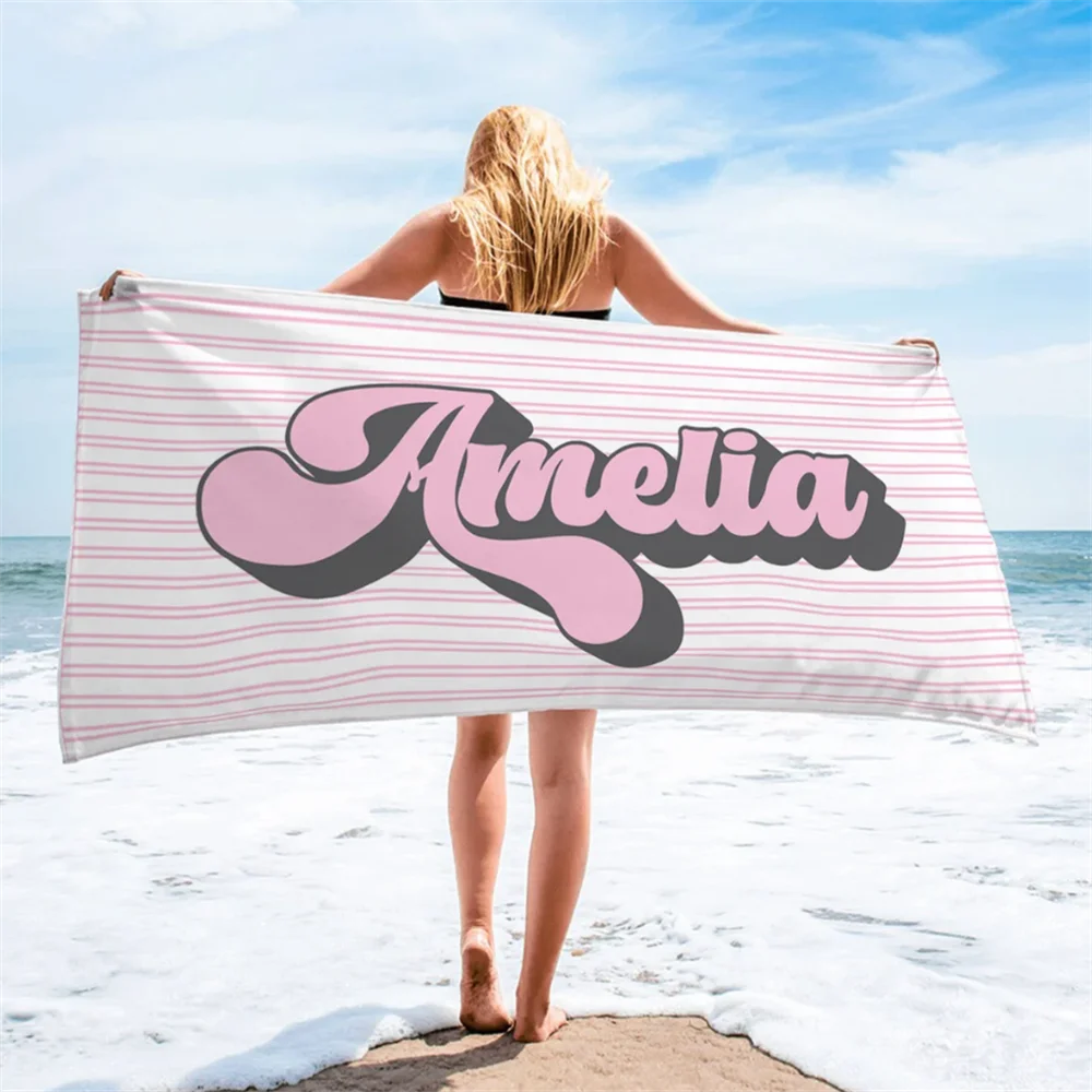 serviette de plage personnalisée rayures style retro hippie - vue 3 sur 5