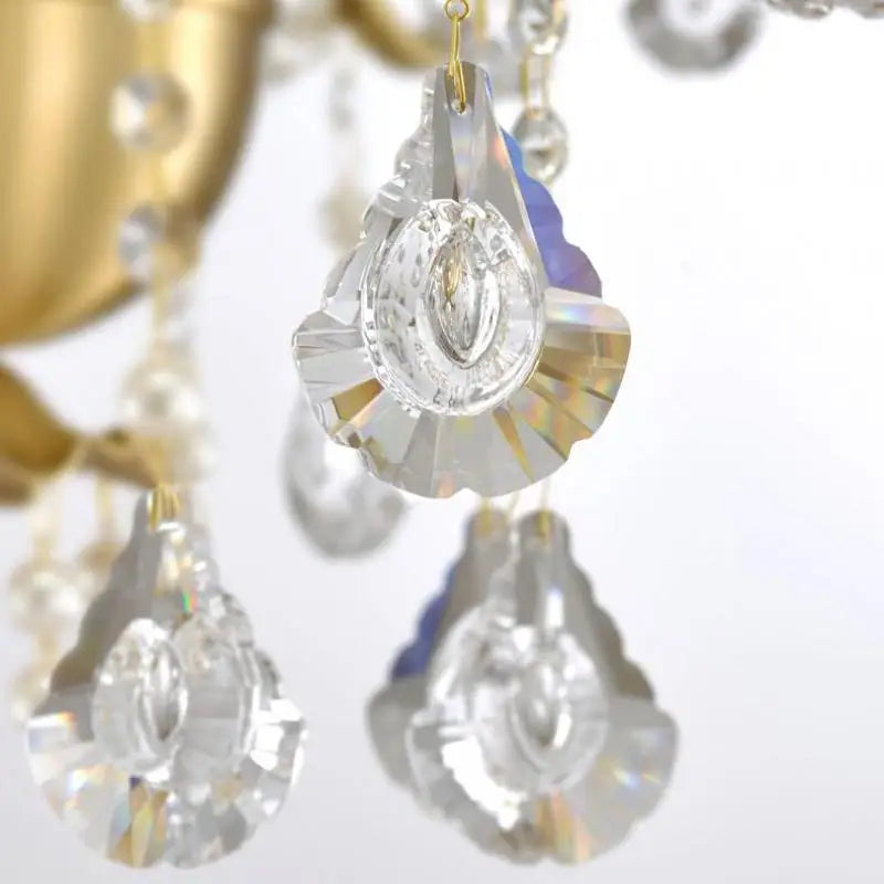 Modern gold chandelier with LED tube lighting and crystal - vue 6 sur 13