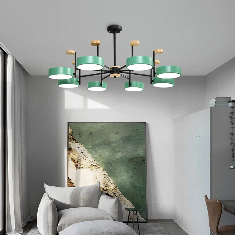 Nordic style iron and acrylic wood chandelier for interior decoration