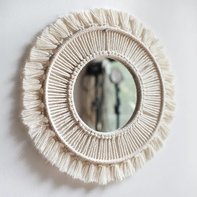 handmade bohemian nordic style decorative wall mirror - vue 3 sur 7