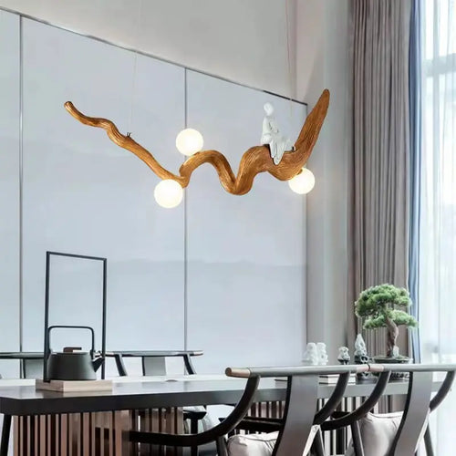 Zen resin pendant light in Chinese style for interior decor - vue 4 sur 7