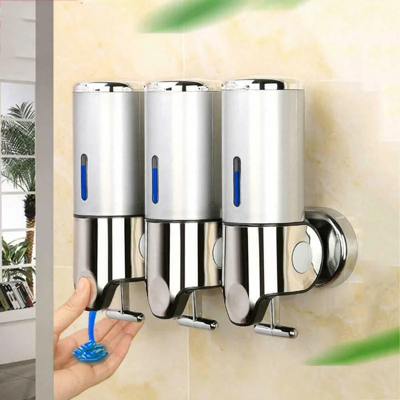 set of 3 wall-mounted liquid soap dispensers