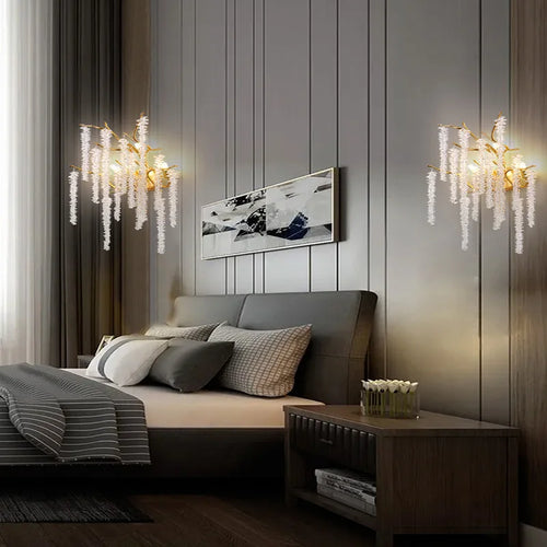 Modern crystal LED wall light with floral branch art deco design - vue 5 sur 10
